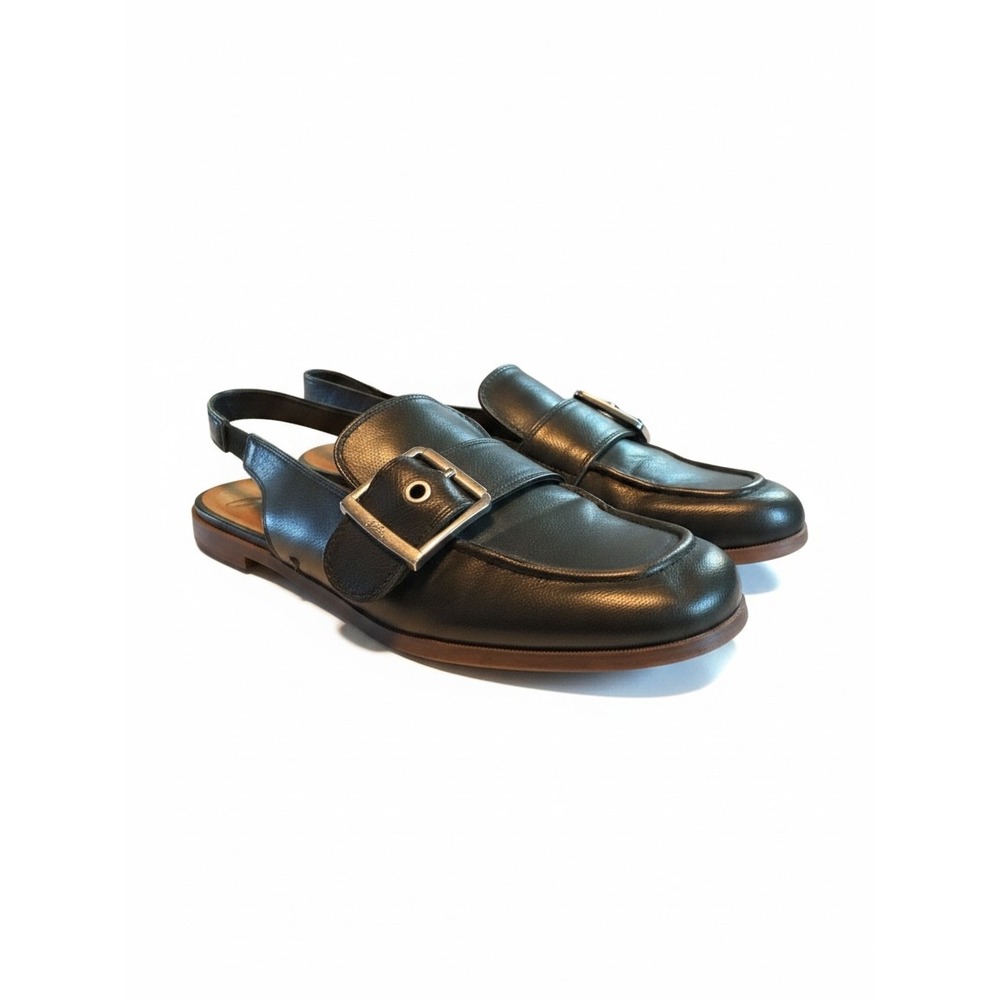 Zodiac Slingback Loafers 10 Black Vegan Leather Buckle Flat Dark Academia